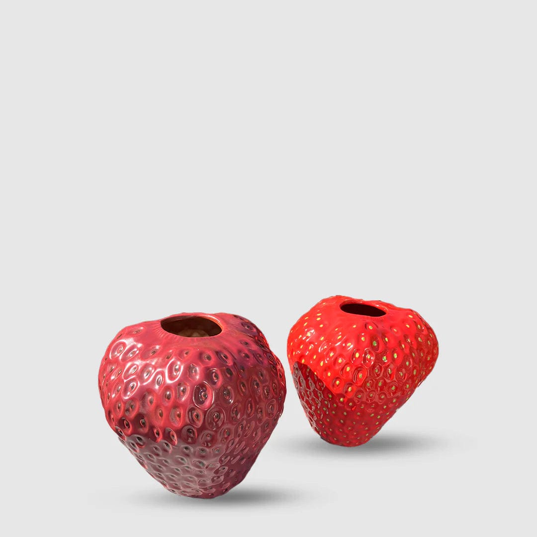 Italiving Keramikvase Erdbeervase Höhe 21 cm Ø 20 cm - Dekovase Keramik dunkelrot