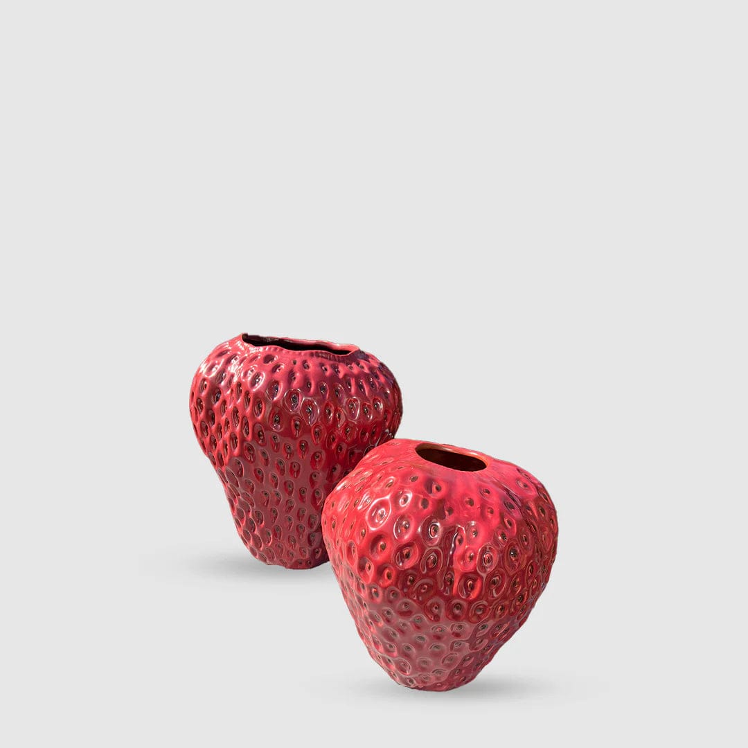 Italiving Keramikvase Erdbeervase Höhe 21 cm Ø 20 cm - Dekovase Keramik dunkelrot