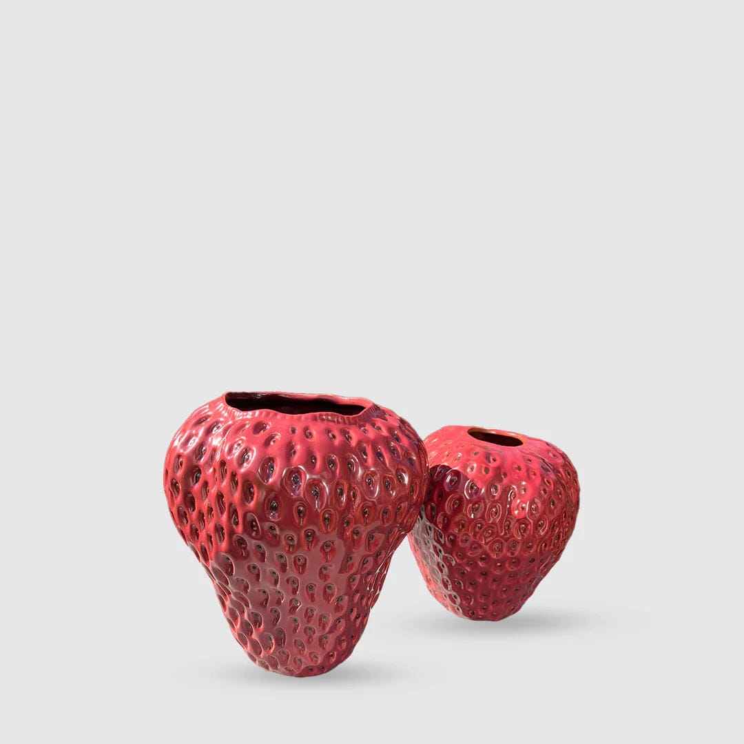 Italiving Keramikvase Erdbeervase Höhe 26 cm Ø 22 cm - Dekovase Keramik Dunkelrot