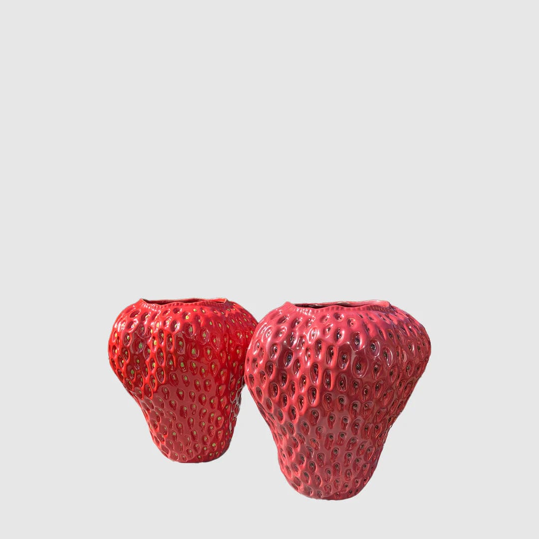 Italiving Keramikvase Erdbeervase Höhe 26 cm Ø 22 cm - Dekovase Keramik Dunkelrot