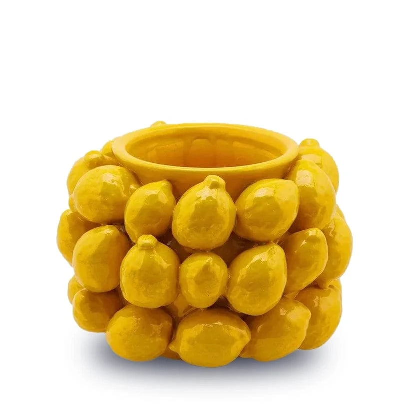ITALIVING Keramikvase Zitronenvase mit gelben Zitronen aus Keramik - "Die Echte" - Handarbeit H 22 Ø 31 cm