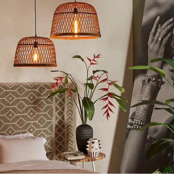 Deckenlampe aus Rattan natur