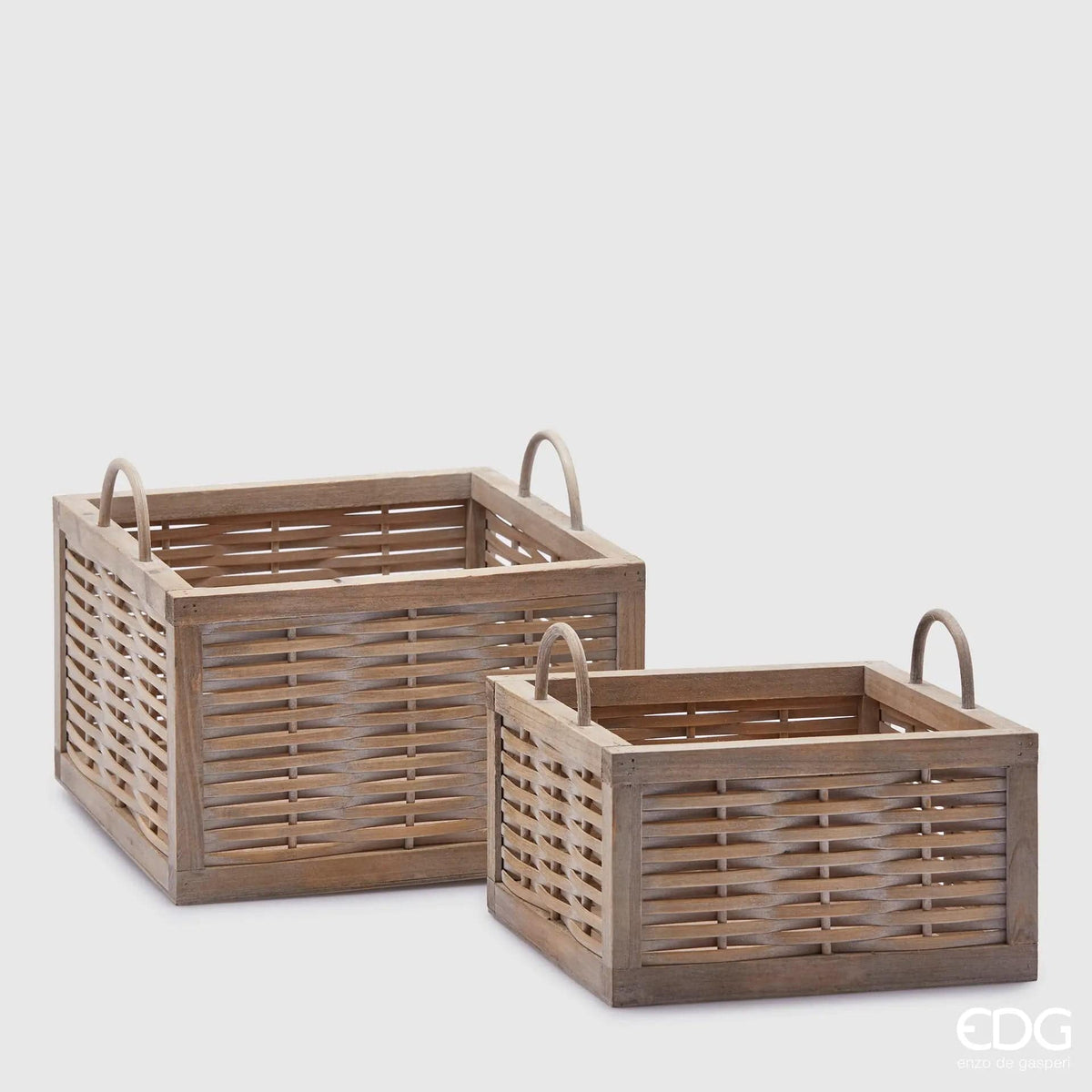 ITALIVING 2er-Set Korbgeflecht quadratisch aus weiß lasiertem Naturholz