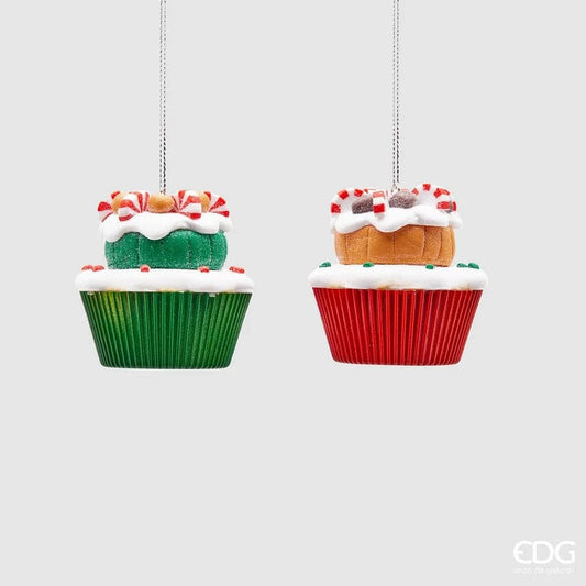 Italiving Christbaumschmuck Weihnachtsschmuck - 2 bunte Cupcakes in rot und grün - Glas H 6,5 cm