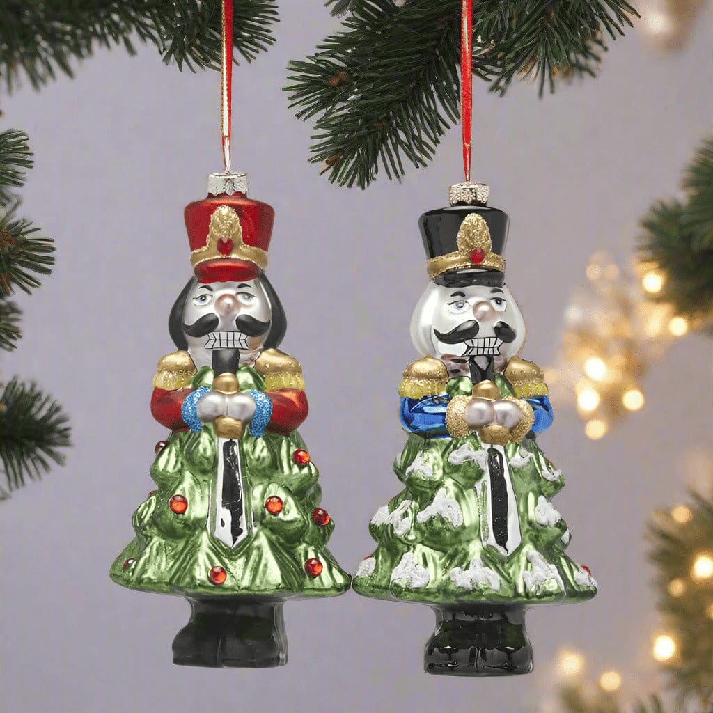 Italiving Christbaumschmuck Weihnachtsschmuck - 2 Nussknackerfiguren - Glas H 16,5