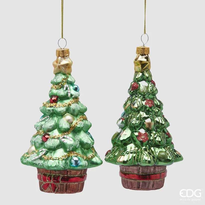Italiving Christbaumschmuck Weihnachtsschmuck - 2 Pinien mit Geschenken - Glas H 15,5 Ø 8,5 cm