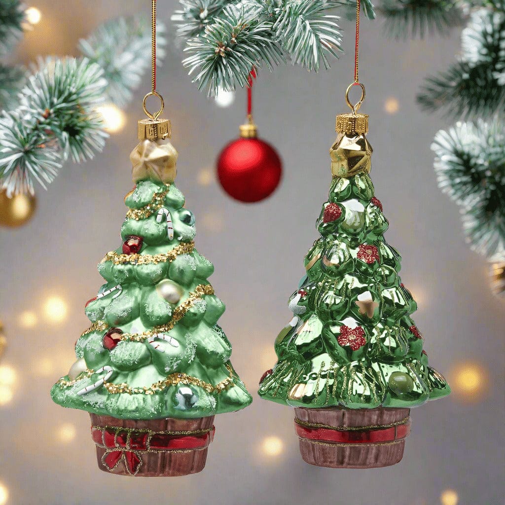 Italiving Christbaumschmuck Weihnachtsschmuck - 2 Pinien mit Geschenken - Glas H 15,5 Ø 8,5 cm