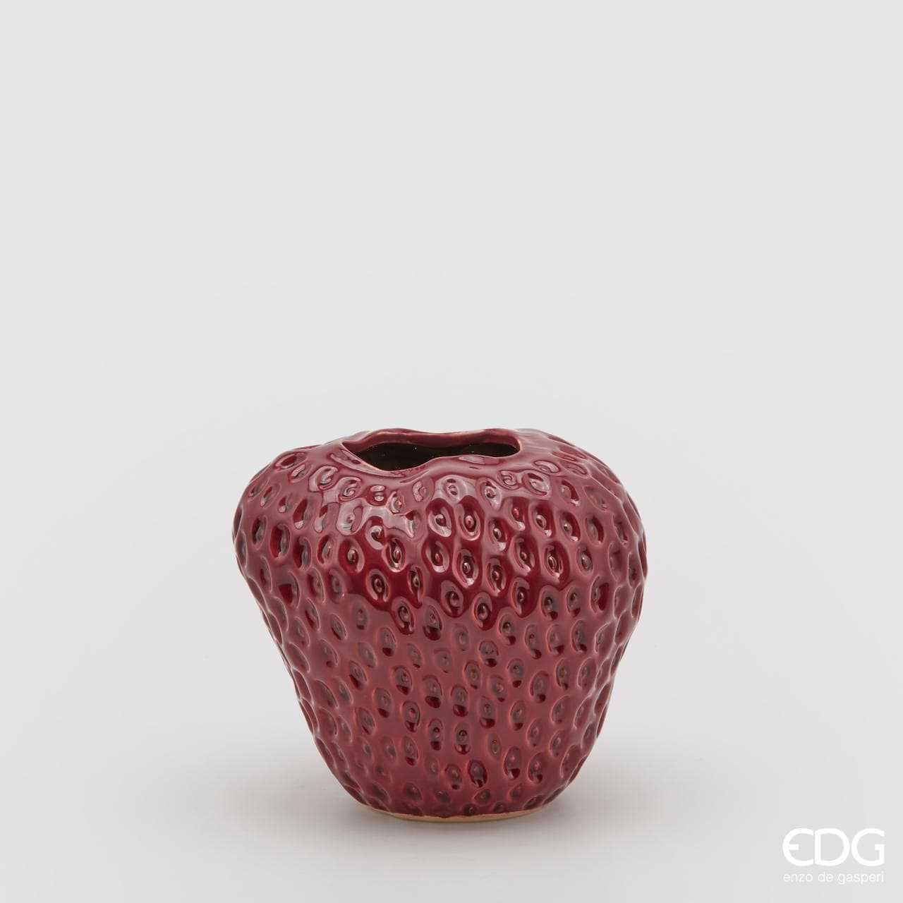 Italiving Erdbeervase - glasierte Keramik Höhe 16 cm Ø 17 cm Dekovase dunkelrot