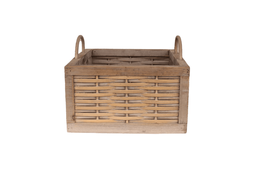 ITALIVING Geschenkkorb Geschenkbox quadratisch aus weiß lasiertem Naturholz 25 x 25 cm