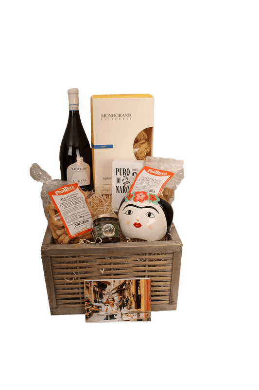 Italiving Geschenkkorb Geschenkkorb "Die weiße Verführung" - Weißwein, Öl, Pasta, Dessert