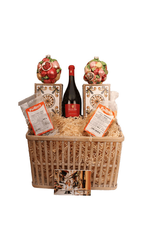 Italiving Geschenkkorb Geschenkkorb "Fruchtige Weihnachten" - Rotwein, Gebäck, Kugeln