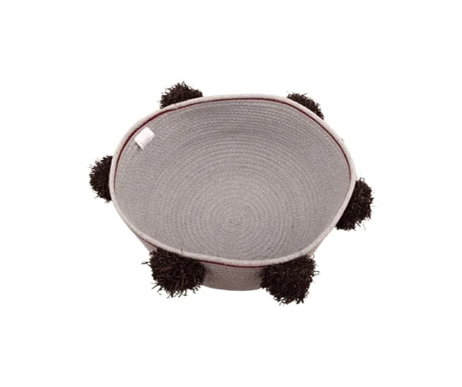 Italiving Geschenkkorb Geschenkkorb graublau aus BW/Poly mit schwarzen Pompons Ø 20 cm