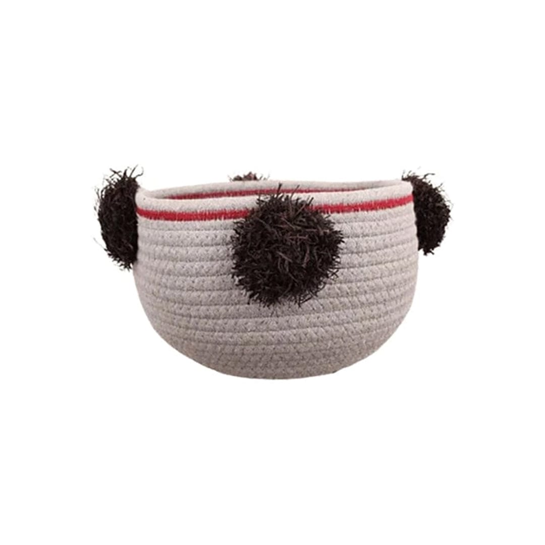 Italiving Geschenkkorb Geschenkkorb graublau aus BW/Poly mit schwarzen Pompons Ø 20 cm