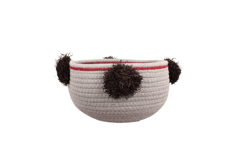 Italiving Geschenkkorb Geschenkkorb graublau aus BW/Poly mit schwarzen Pompons Ø 28 cm