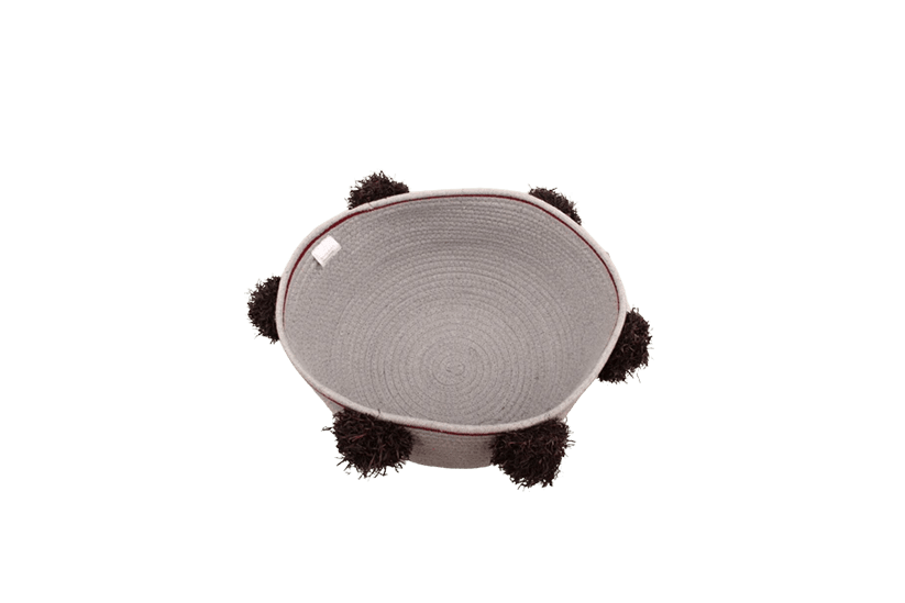 Italiving Geschenkkorb Geschenkkorb graublau aus BW/Poly mit schwarzen Pompons Ø 28 cm