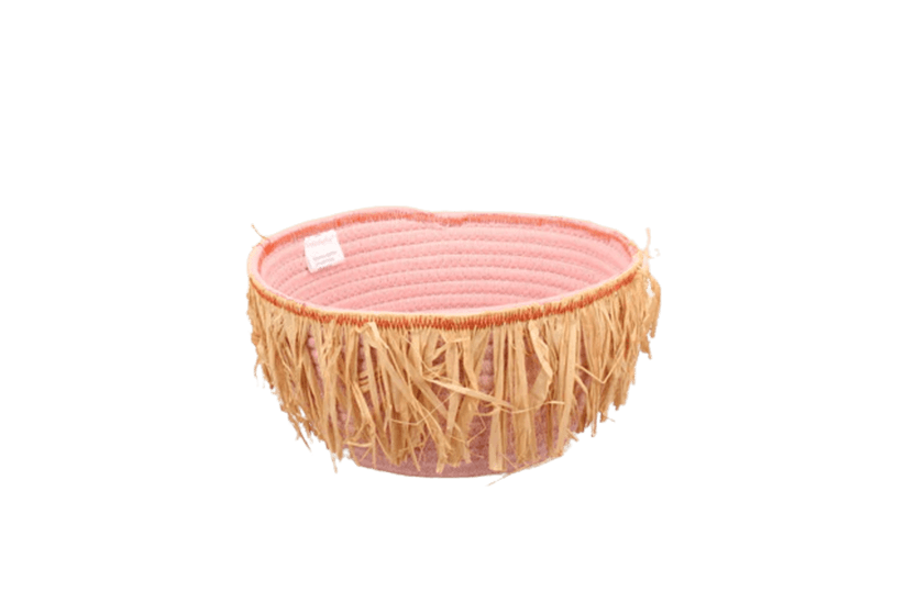Italiving Geschenkkorb Geschenkkorb rosa aus BW/Poly mit Bastfransen Durchmesser 33 cm