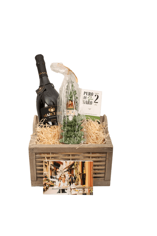 Italiving Geschenkkorb Geschenkkorb "Weihnachtsbaum" - Schaumwein, Olivenöl, Kerze