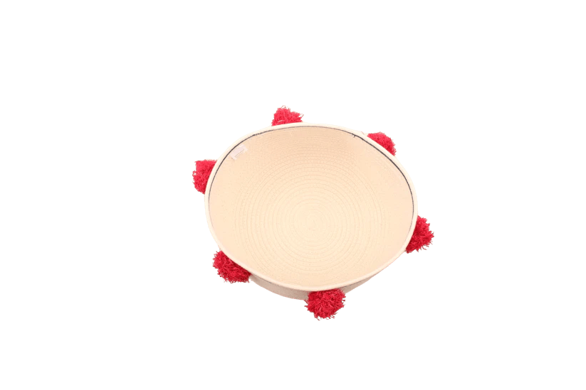 Italiving Geschenkkorb Geschenkkorb weiß aus BW/Poly mit roten Pompons Ø 20 cm