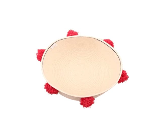 Italiving Geschenkkorb Geschenkkorb weiß aus BW/Poly mit roten Pompons Ø 20 cm