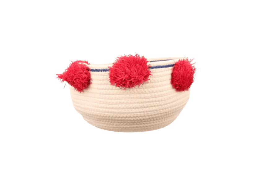 Italiving Geschenkkorb Geschenkkorb weiß aus BW/Poly mit roten Pompons Ø 28 cm