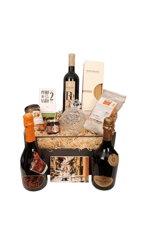 Italiving Geschenkkorb Gourmetbox "Die rote Überraschung" - Rotweine, Nudeln, Öl, mehr