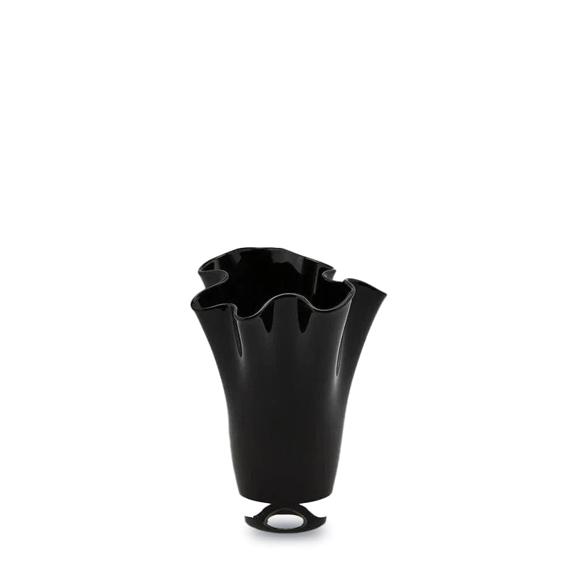 Blumenvase aus Glas mit Wellen H 22 cm Ø 17 cm schwarz und weiß