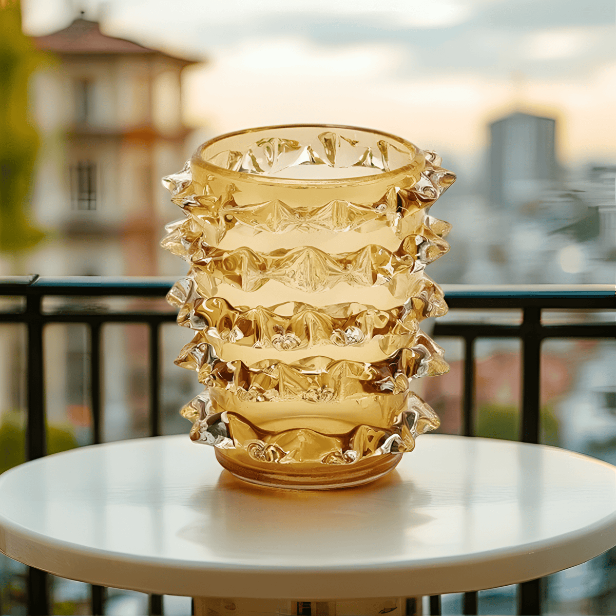 Italiving Glasvase Design Vase Glas mit Kristallen Höhe 23 cm Ø 20 cm