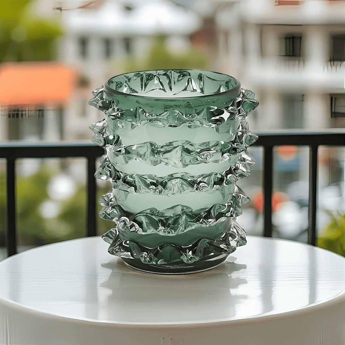 Italiving Glasvase Design Vase Glas mit Kristallen Höhe 23 cm Ø 20 cm