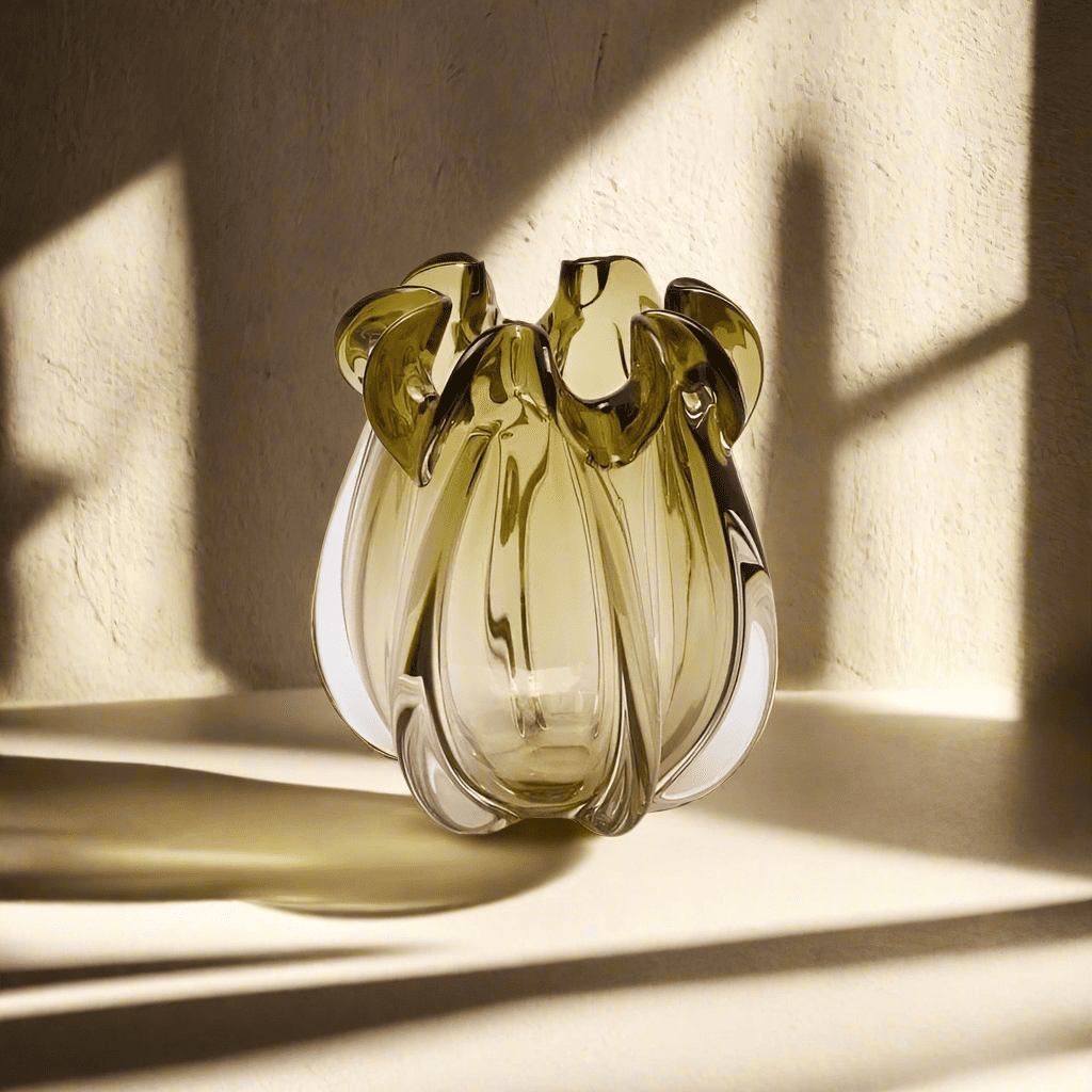 Italiving Glasvase Designer Vase Kristallglas mit Zierrand Höhe 21 cm Ø 18 cm in 2 Farben