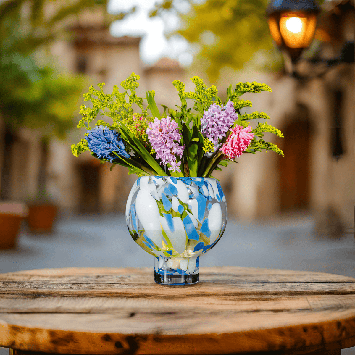 Italiving Glasvase Designervase aus bemaltem Glas Höhe 20,5 cm Ø 20 cm - Handarbeit