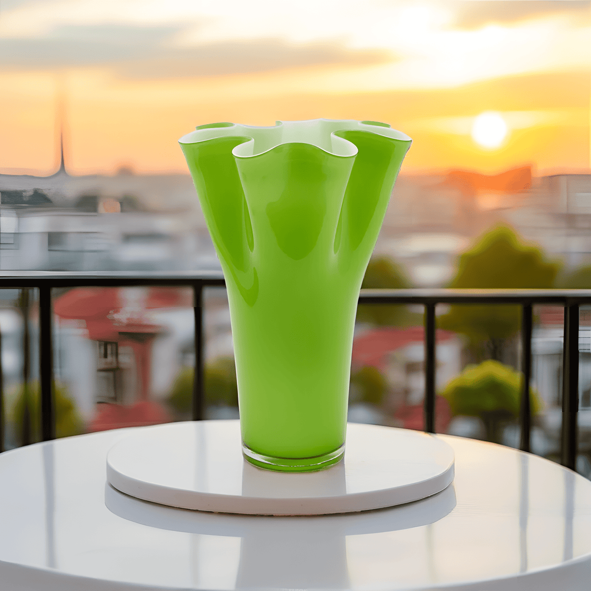 Italiving Glasvase Grün Farbige Blumenvase mit Wellen-Design Höhe 30 cm Ø 22 cm