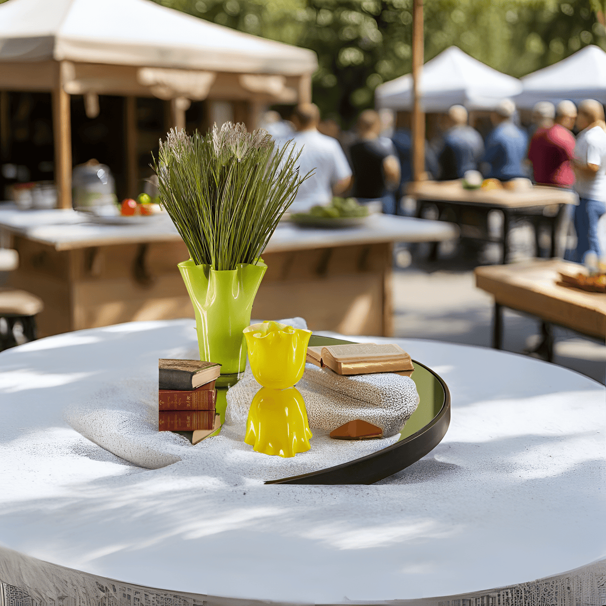 Italiving Glasvase Grün Farbige Blumenvase mit Wellen-Design Höhe 30 cm Ø 22 cm