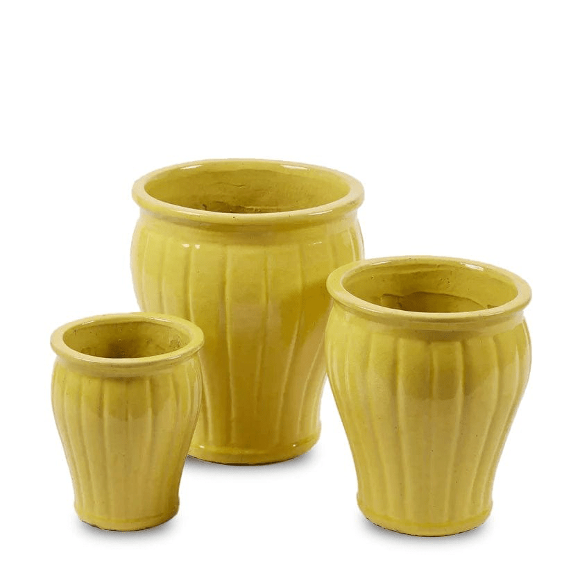 Italiving Keramikvase 3er-Set Mediterrane Bodenvasen in Gelb - antikes Design frostsicher