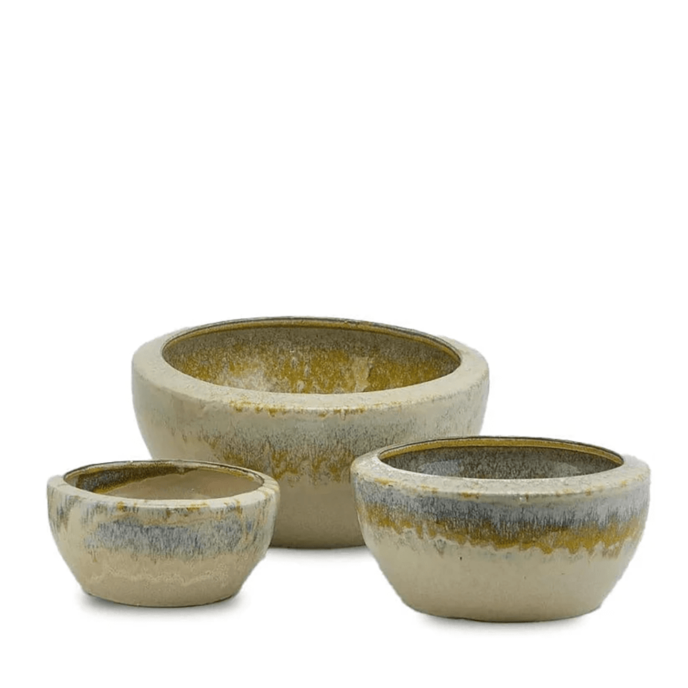 Italiving Keramikvase 3er-Set mediterrane Pflanzschalen frostsicher - mit Batikeffekt