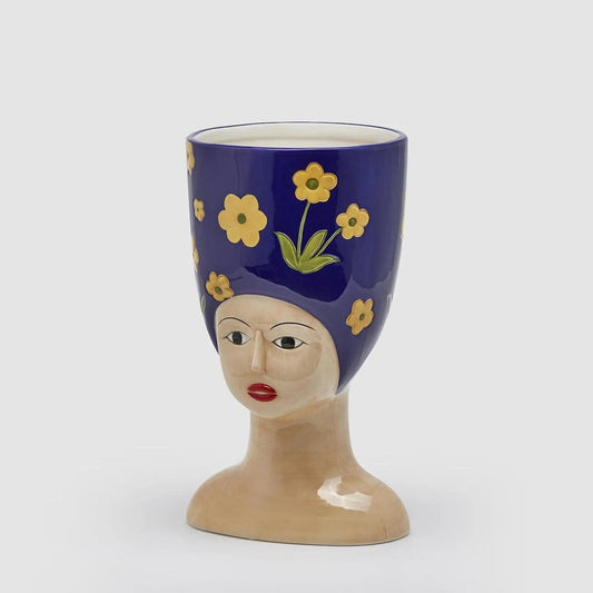 Italiving Keramikvase Dekovase Frauenkopf aus Sizilien - glasierte Keramik H 34 cm Ø 20/17 cm