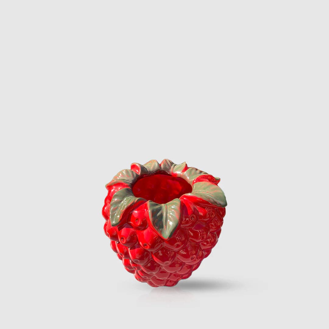 Italiving Keramikvase Dekovase in Form einer Himbeere - glasierte Keramik H 21 cm Ø 21,5 cm rot