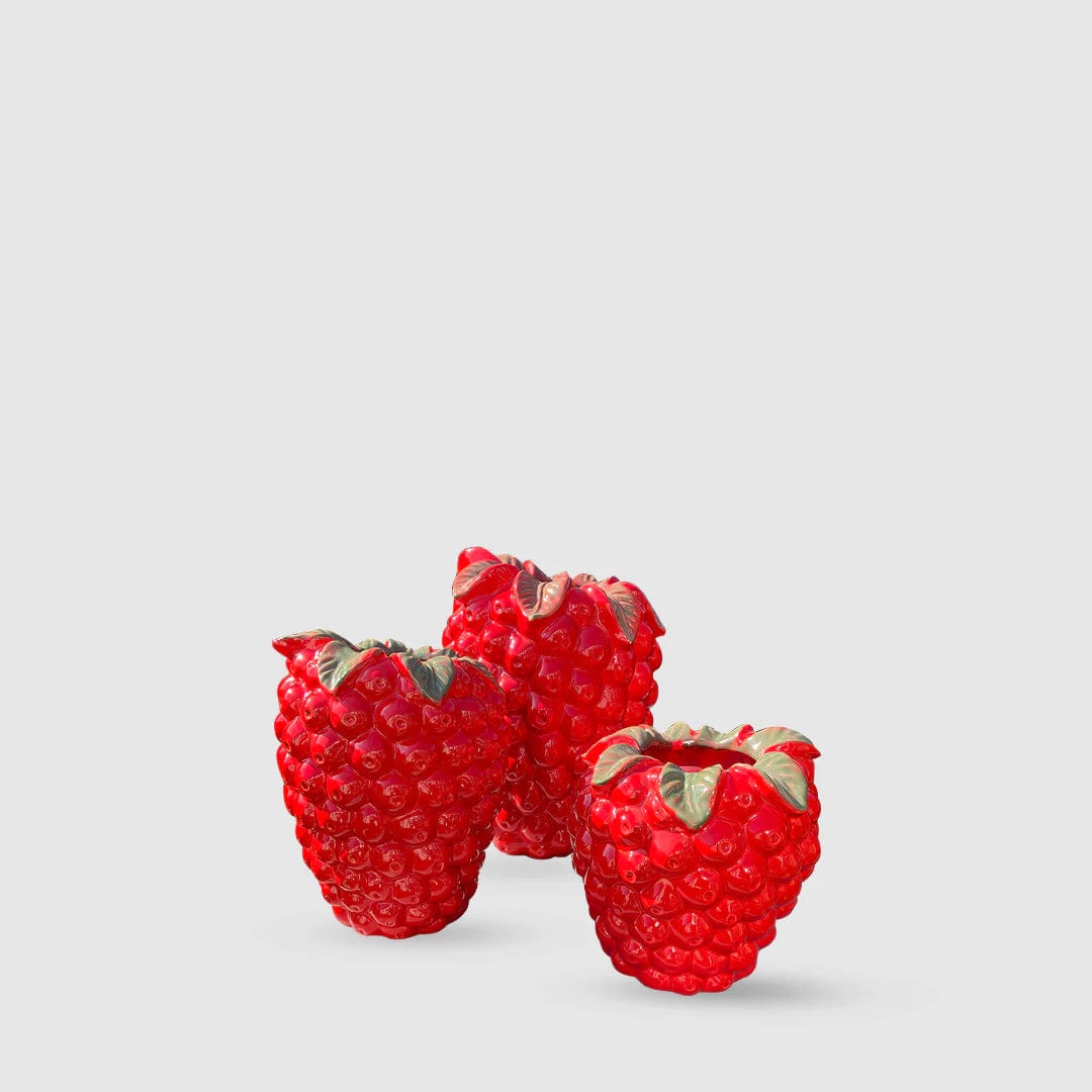 Italiving Keramikvase Dekovase in Form einer Himbeere - glasierte Keramik H 34 cm Ø 26,5 cm rot