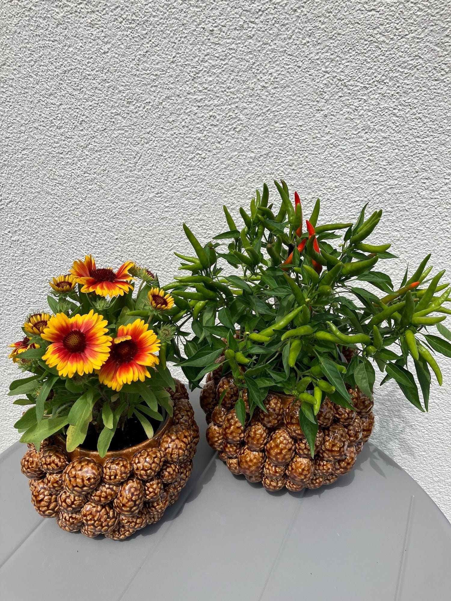 Italiving Keramikvase Designervase mit Pinienzapfen - glasierte Keramik Höhe 15 cm Ø 22 cm