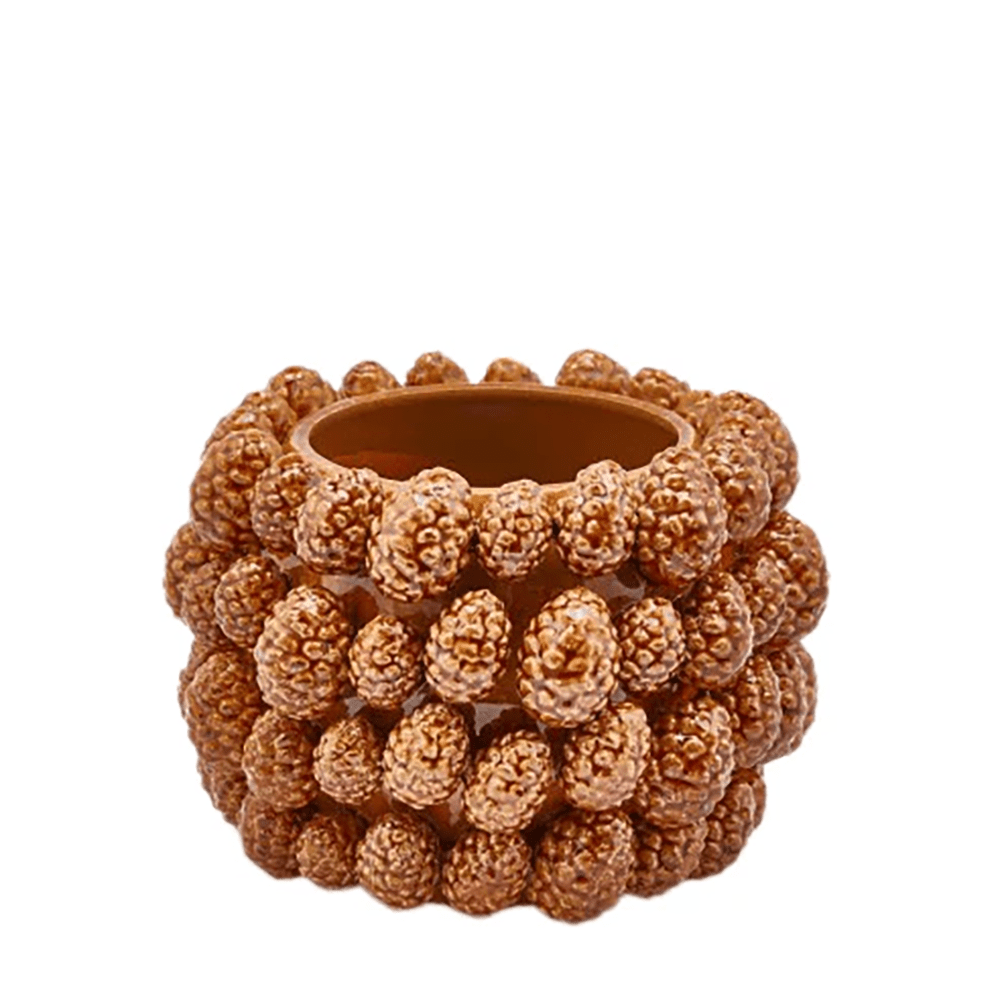 Italiving Keramikvase Designervase mit Pinienzapfen - glasierte Keramik Höhe 18 cm Ø 24 cm