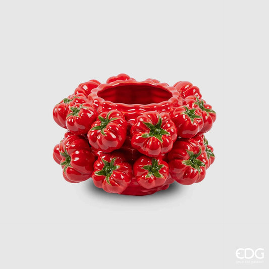 Italiving Keramikvase Designervase neu aus Italien mit roten Tomaten besetzt H 15 cm Ø 26 cm