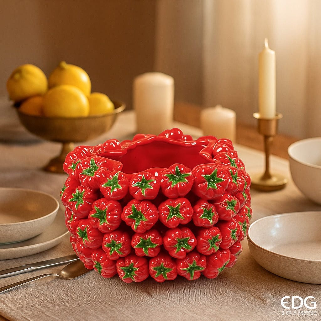 Italiving Keramikvase Designervase neu aus Italien mit roten Tomaten besetzt in 2 Größen