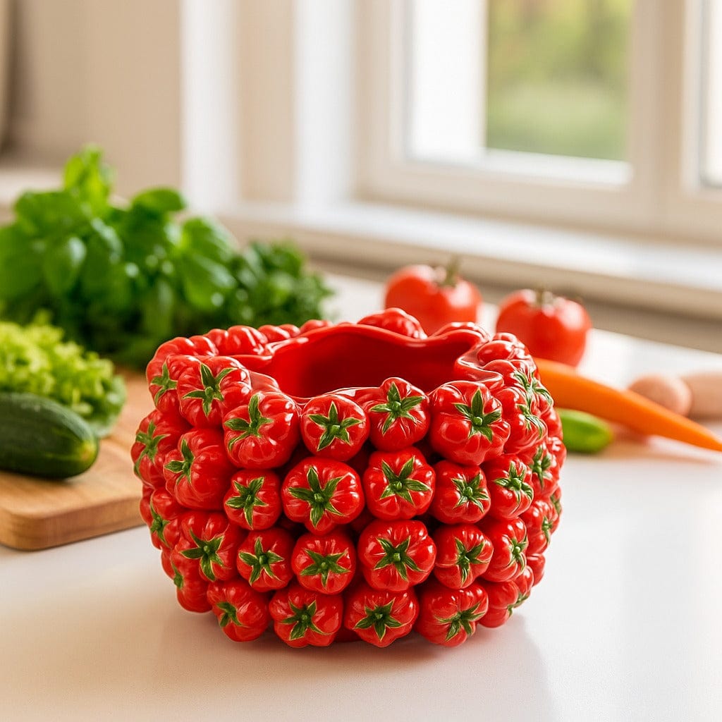 Italiving Keramikvase Designervase neu aus Italien mit roten Tomaten besetzt in 2 Größen