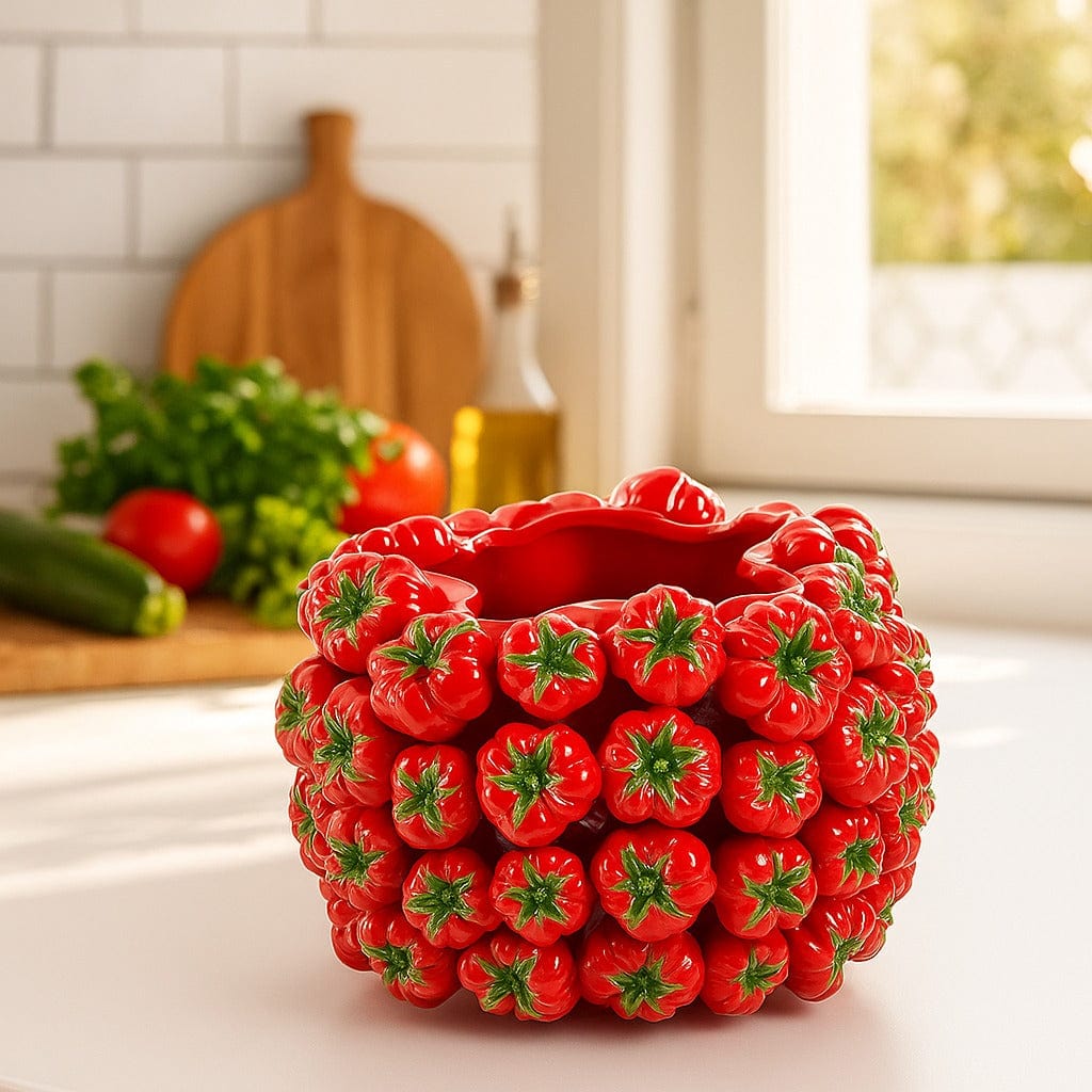 Italiving Keramikvase Designervase neu aus Italien mit roten Tomaten besetzt in 2 Größen