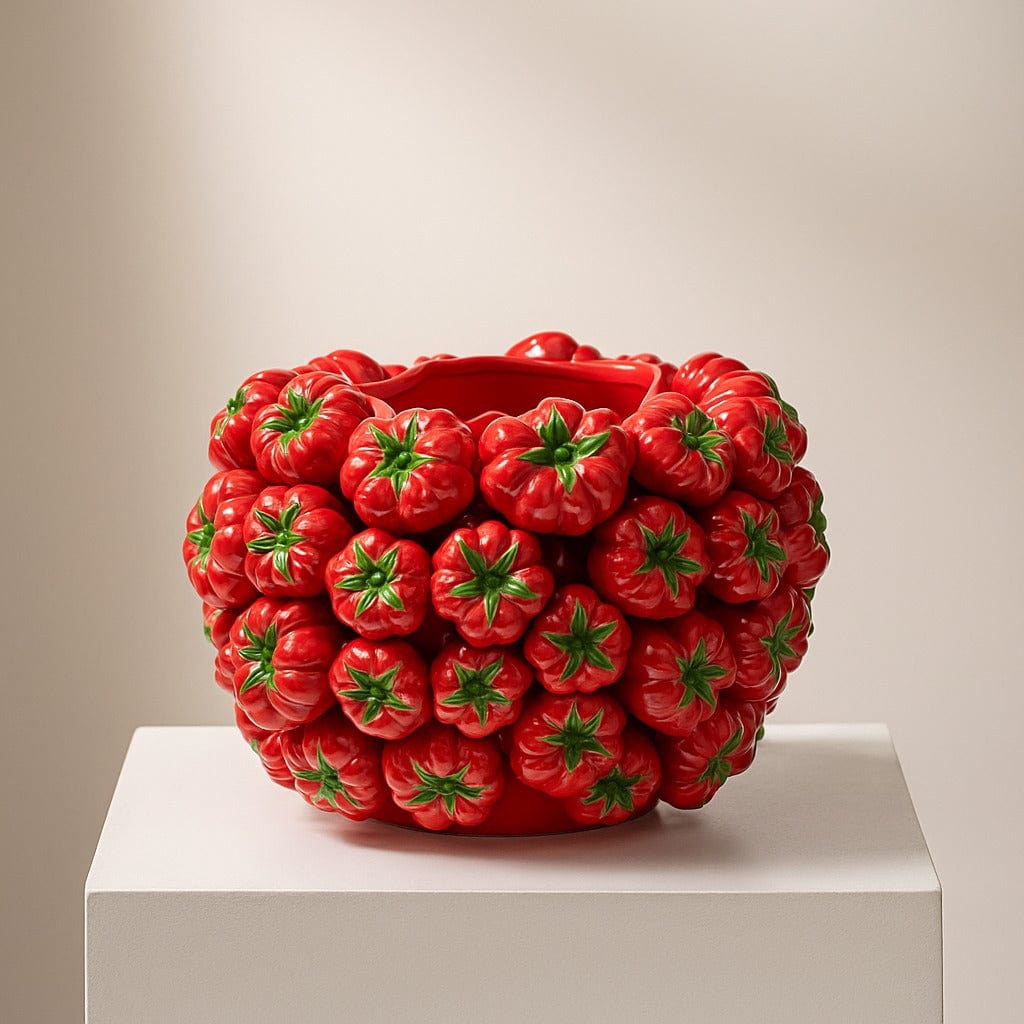 Italiving Keramikvase Designervase neu aus Italien mit roten Tomaten besetzt in 2 Größen