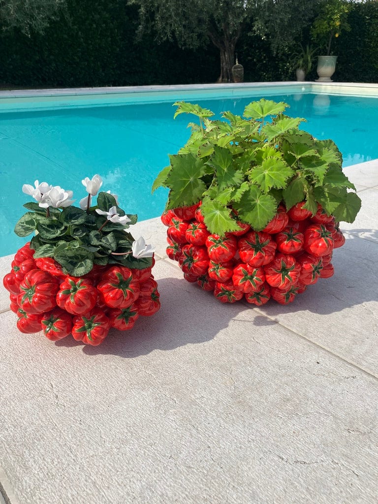 Italiving Keramikvase Designervase neu aus Italien mit roten Tomaten besetzt in 2 Größen