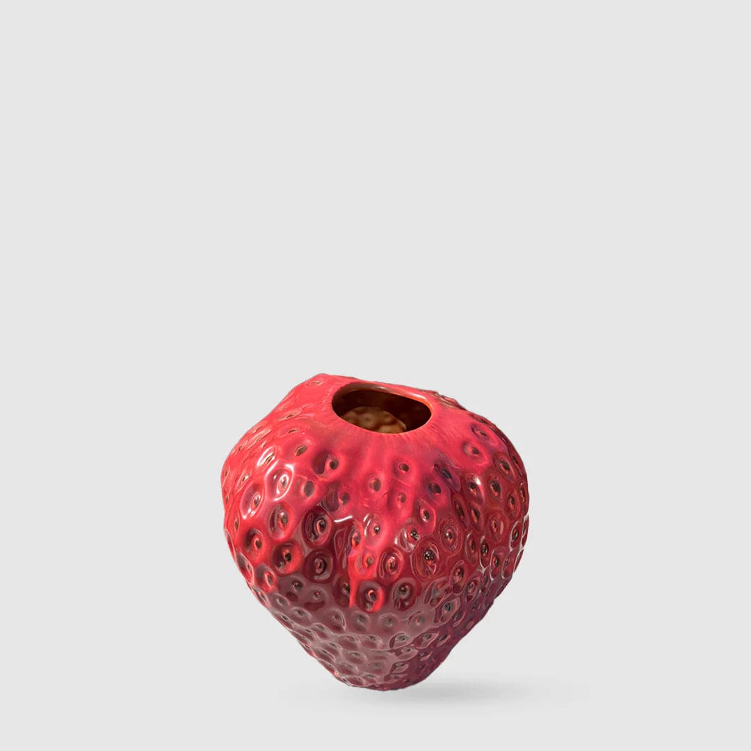 Italiving Keramikvase Erdbeervase Höhe 21 cm Ø 20 cm - Dekovase Keramik dunkelrot