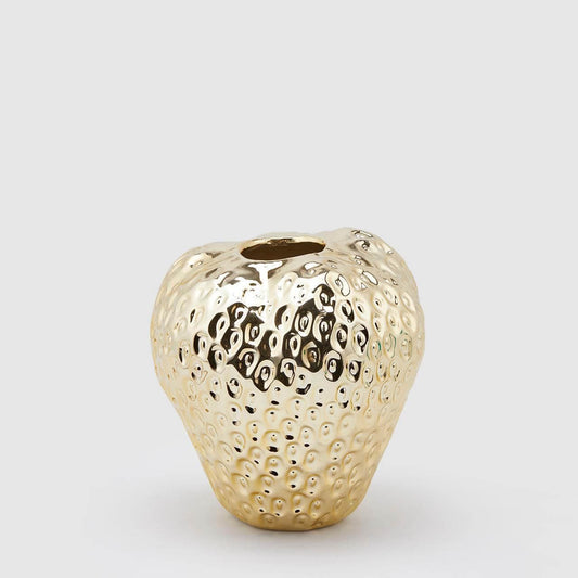 Italiving Keramikvase Erdbeervase Höhe 21 cm Ø 20 cm - Dekovase Keramik Goldlackierung