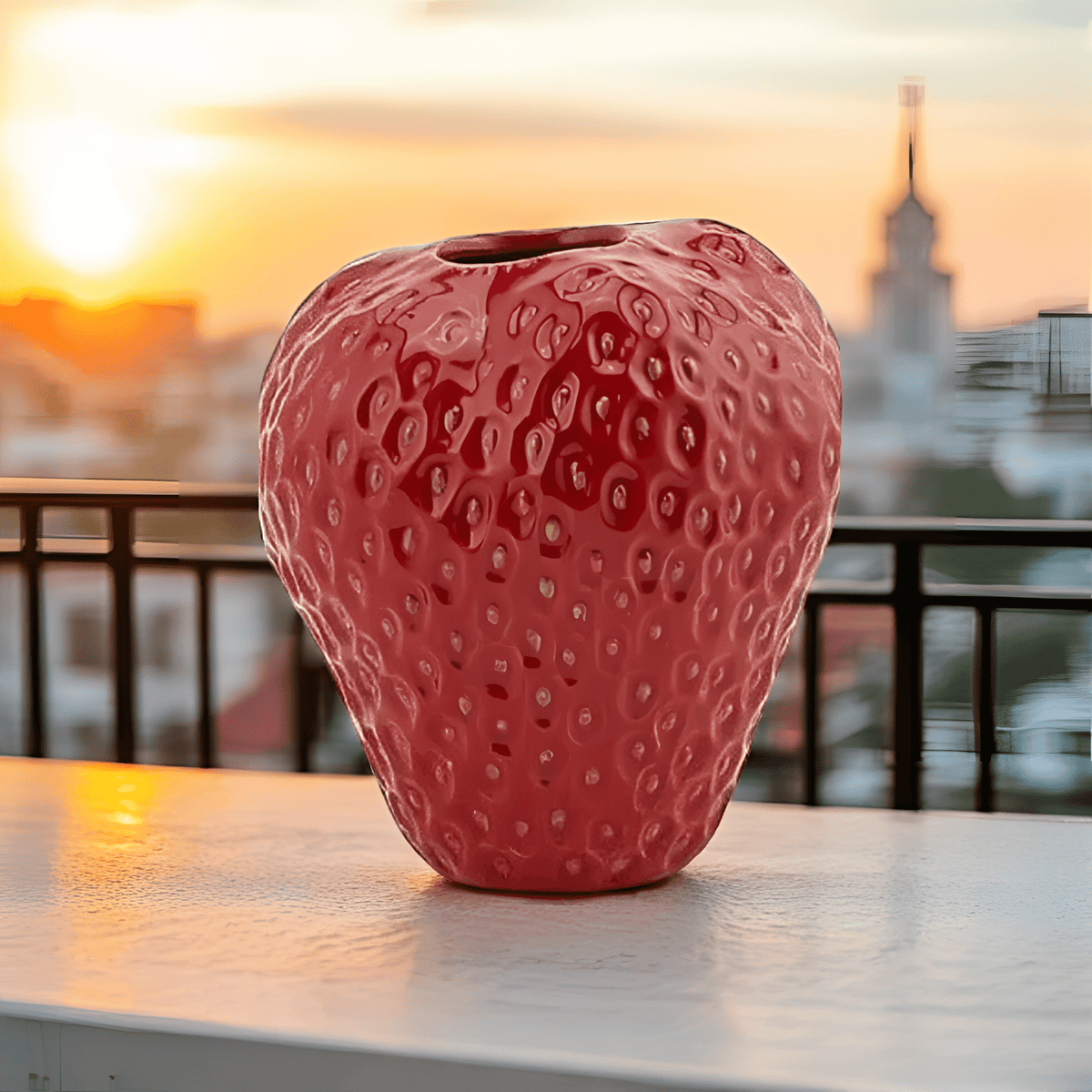 Italiving Keramikvase Erdbeervase Höhe 21 cm Ø 20 cm - Dekovase Keramik rot