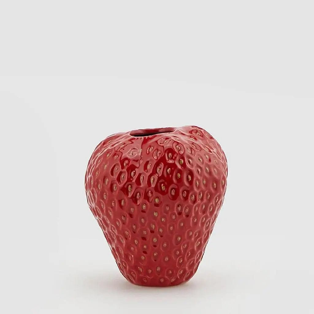 Italiving Keramikvase Erdbeervase Höhe 21 cm Ø 20 cm - Dekovase Keramik rot