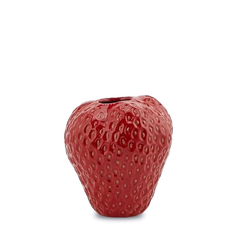 Italiving Keramikvase Erdbeervase Höhe 21 cm Ø 20 cm - Dekovase Keramik rot